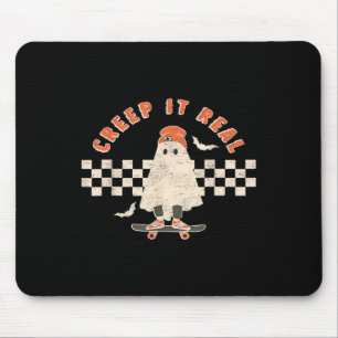 Vintage Retro Halloween Creep it real Ghost Boy Fa Mouse Pad