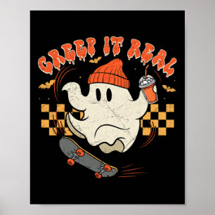 Vintage Retro Halloween Creep It Real Ghost Boy Fa Poster