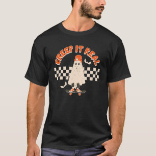 Vintage Retro Halloween Creep it real Ghost Boy Fa T-Shirt