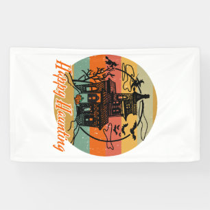 Vintage Retro Halloween Happy Haunting Witches Banner