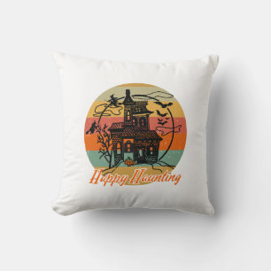 Vintage Retro Halloween Happy Haunting Witches Cushion