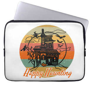 Vintage Retro Halloween Happy Haunting Witches Laptop Sleeve