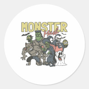 Vintage Retro Halloween Monster Mash Boo Ghost Wit Classic Round Sticker