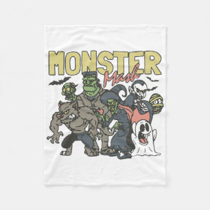 Vintage Retro Halloween Monster Mash Boo Ghost Wit Fleece Blanket