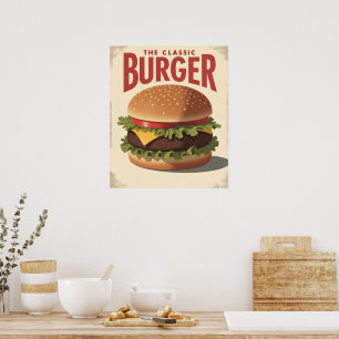 Vintage Retro Hamburger Diner Poster Art
