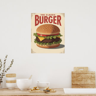 Vintage Retro Hamburger Diner Poster Art