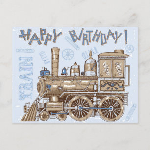 Vintage Retro Happy Birthday Train Holiday Postcard