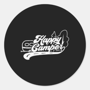 Vintage Retro Happy Camper Camping Outdoors Vacati Classic Round Sticker
