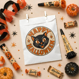Vintage Retro Happy Halloween Black Cat Favour Bag