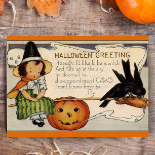 Vintage Retro Happy Halloween Greetings Custom Holiday Card