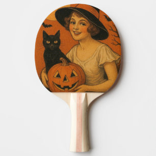 Vintage/retro Happy Halloween witch, cat, pumpkin Ping Pong Paddle