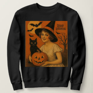 Vintage/retro Happy Halloween witch, cat, pumpkin Sweatshirt