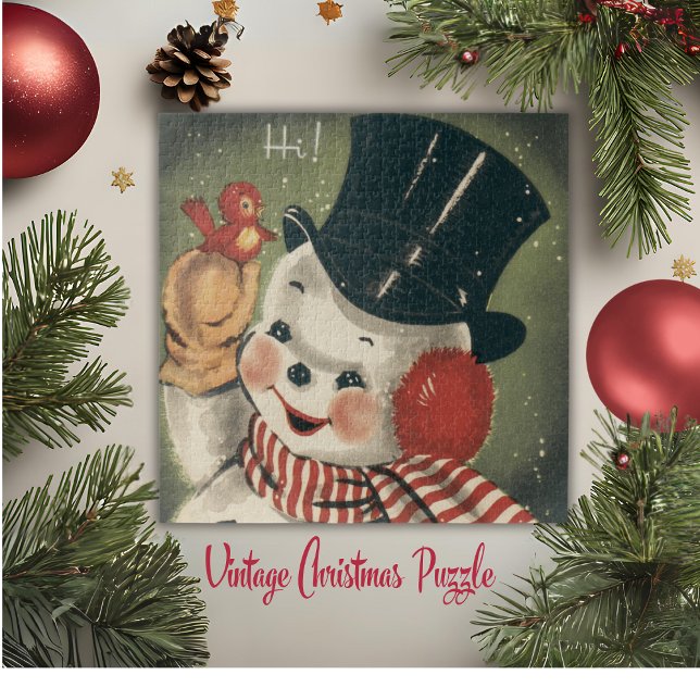 Vintage Retro Happy Snowman Holiday Jigsaw Puzzle (Vintage Retro Happy Snowman Holiday Jigsaw Puzzle)