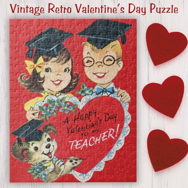 Vintage Retro Happy Valentine's Day Teacher Jigsaw Puzzle (Vintage Retro Happy Valentine's Day Teacher Jigsaw Puzzle)