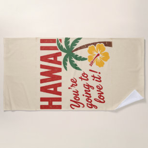 Vintage Retro Hawaiian Islands Travel Illustration Beach Towel