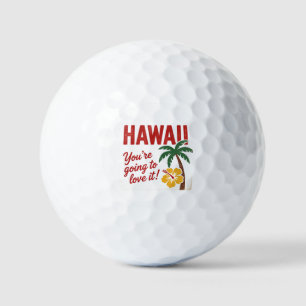 Vintage Retro Hawaiian Islands Travel Illustration Golf Balls