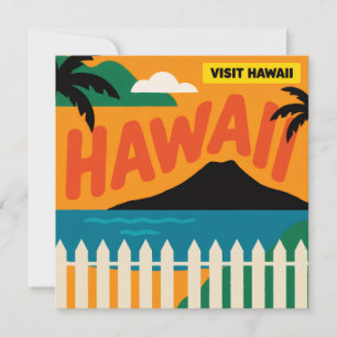 Vintage Retro Hawaiian Islands Travel Illustration Holiday Card