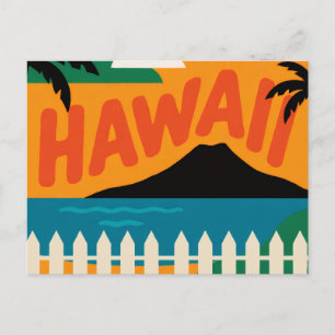 Vintage Retro Hawaiian Islands Travel Illustration Holiday Postcard