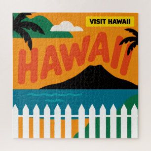 Vintage Retro Hawaiian Islands Travel Illustration Jigsaw Puzzle