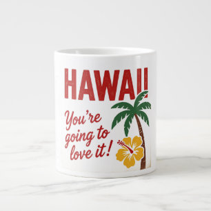 Vintage Retro Hawaiian Islands Travel Illustration Large Coffee Mug