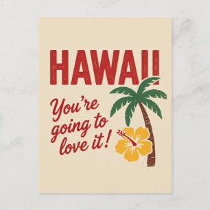 Vintage Retro Hawaiian Islands Travel Illustration Postcard