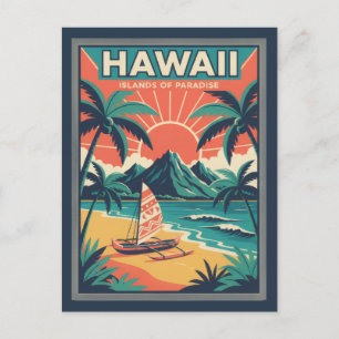 Vintage Retro Hawaiian Islands Travel Illustration Postcard