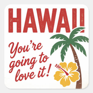 Vintage Retro Hawaiian Islands Travel Illustration Square Sticker