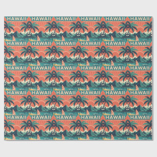 Vintage Retro Hawaiian Islands Travel Illustration Wrapping Paper