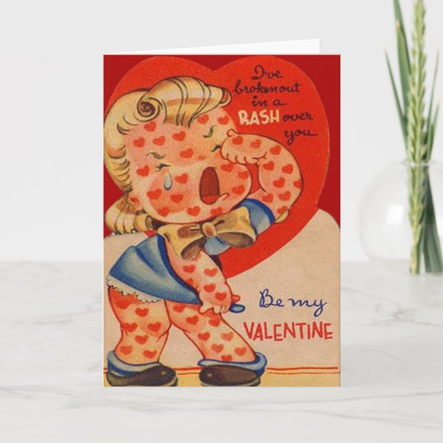Vintage Retro Heart Rash Valentine Card (Front)