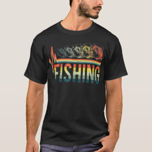Vintage Retro Heartbeat Word Fishing Fish Lover Cu T-Shirt
