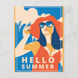 Vintage Retro Hello Summer Postcard