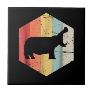 Vintage Retro Hippo Hippopotamus Lovers Gift Ceramic Tile