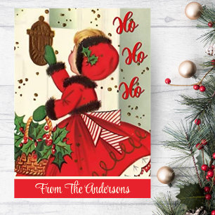Vintage Retro Ho Ho Ho Christmas Girl Custom Holiday Card