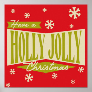 Vintage Retro Holly Jolly Christmas Poster
