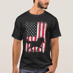 Vintage Retro Horse Animal American Flag Graphic T-Shirt