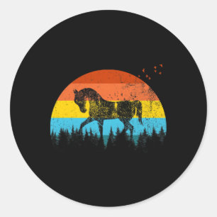 Vintage Retro Horse In The Forest - Horseback Ridi Classic Round Sticker