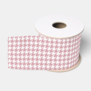 Vintage Retro Houndstooth Pattern Pink Grosgrain Ribbon