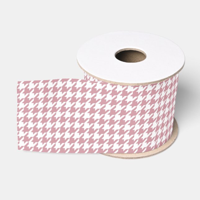 Vintage Retro Houndstooth Pattern Pink Grosgrain Ribbon (Spool)