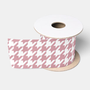 Vintage Retro Houndstooth Pattern Pink Satin Ribbon