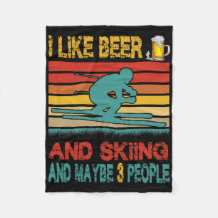 Vintage Retro I Like Beer And Skiing And Maybe 3 P Fleece Blanket