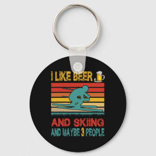 Vintage Retro I Like Beer And Skiing And Maybe 3 P Key Ring