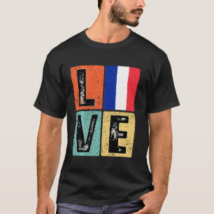 Vintage Retro I Love France Flag For French Pride T-Shirt