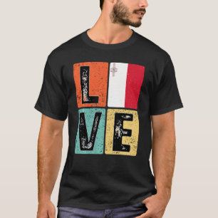 Vintage Retro I Love Malta Flag For Maltese Pride T-Shirt