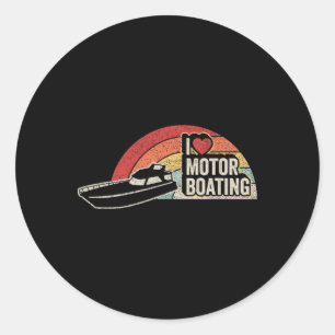 Vintage Retro I Love Motor Boating Funny Boater 2  Classic Round Sticker
