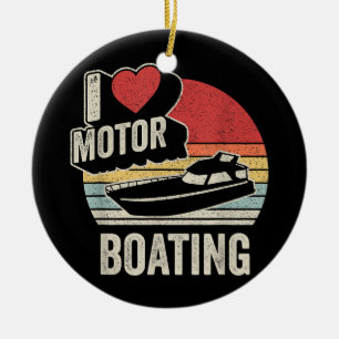 Vintage Retro I Love Motor Boating Funny Boater  Ceramic Ornament