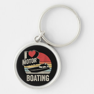 Vintage Retro I Love Motor Boating Funny Boater Key Ring
