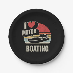 Vintage Retro I Love Motor Boating Funny Boater Paper Plate