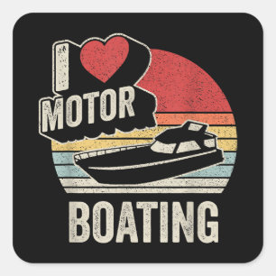 Vintage Retro I Love Motor Boating Funny Boater Square Sticker