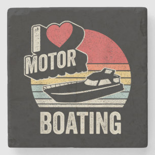 Vintage Retro I Love Motor Boating Funny Boater Stone Coaster