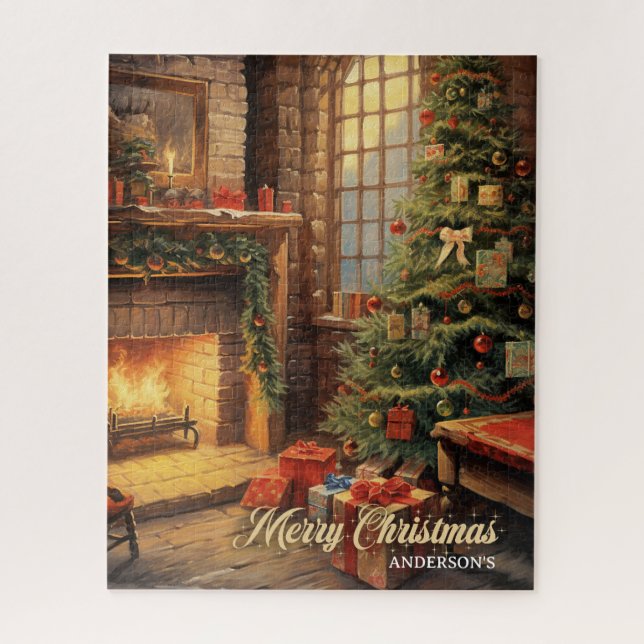 Vintage retro illustration cosy Christmas home Jigsaw Puzzle (Vertical)